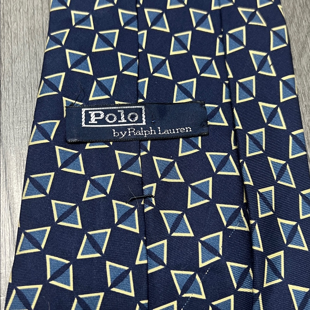Polo Ralph Lauren hand made Blue and Yellow Triangle Pattern Tie